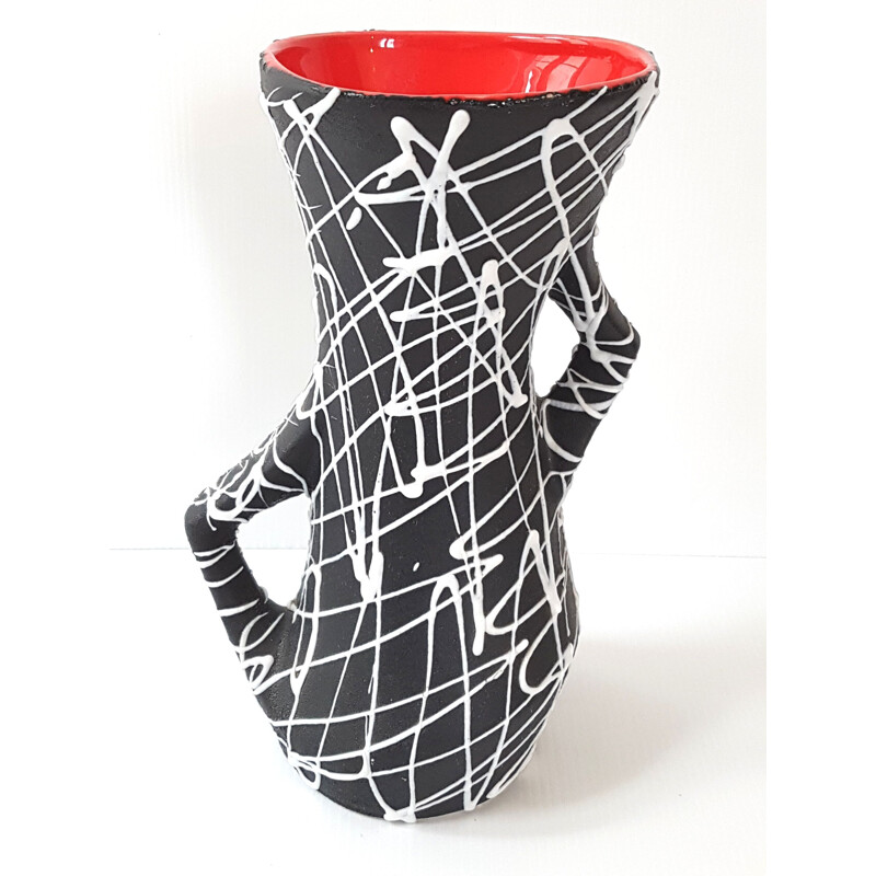 Vintage-Vase aus schwarz-weißer Keramik, Frankreich 1950
