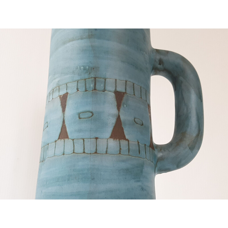 Vintage pitcher by Alain Maunier in blue ceramic 1950