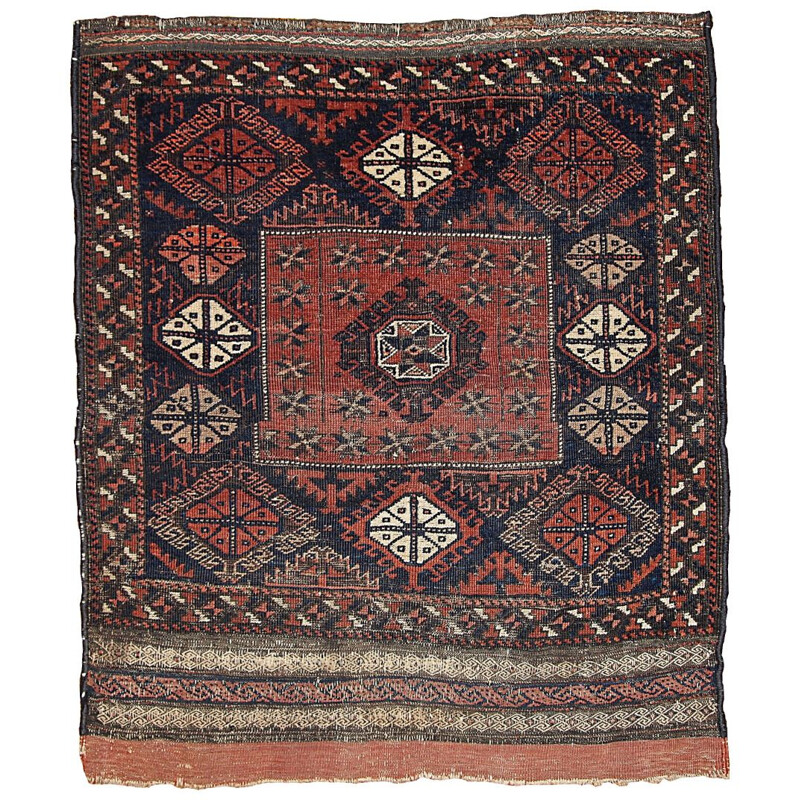 Vintage handmade Afghan Baluch rug in red wool 1930