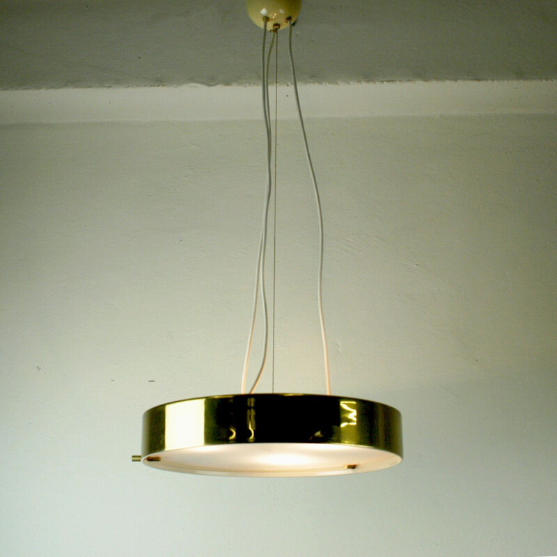 Vintage italian brass and glass chandelier for Silnovo 1950