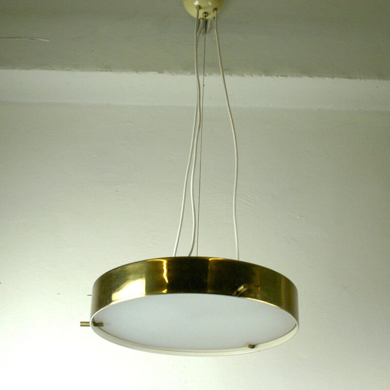 Vintage italian brass and glass chandelier for Silnovo 1950