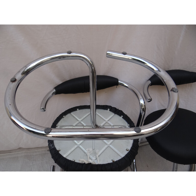 Set of 4 vintage Cobra chairs by Giorgo Stoppino in metal and black leatherette