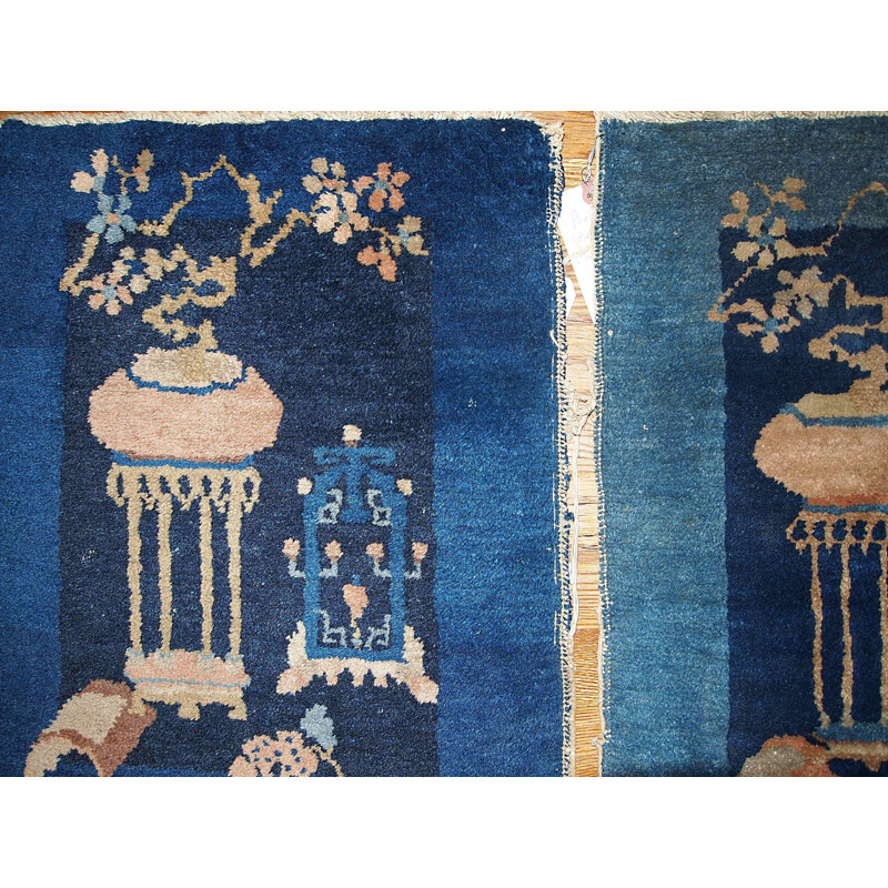 Pair of vintage handmade rug by Peking Chinese in blue wool