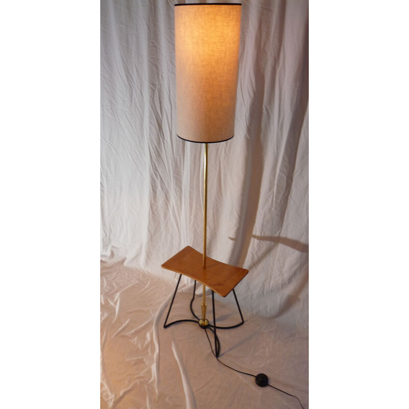 Vintage belgian floor lamp in wood and brass 1950