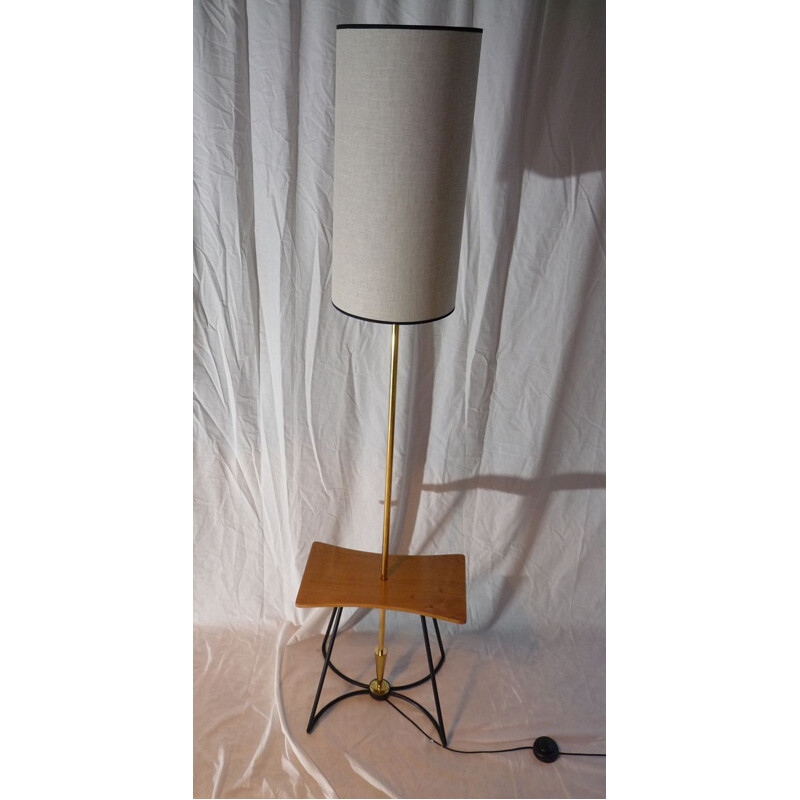 Vintage belgian floor lamp in wood and brass 1950