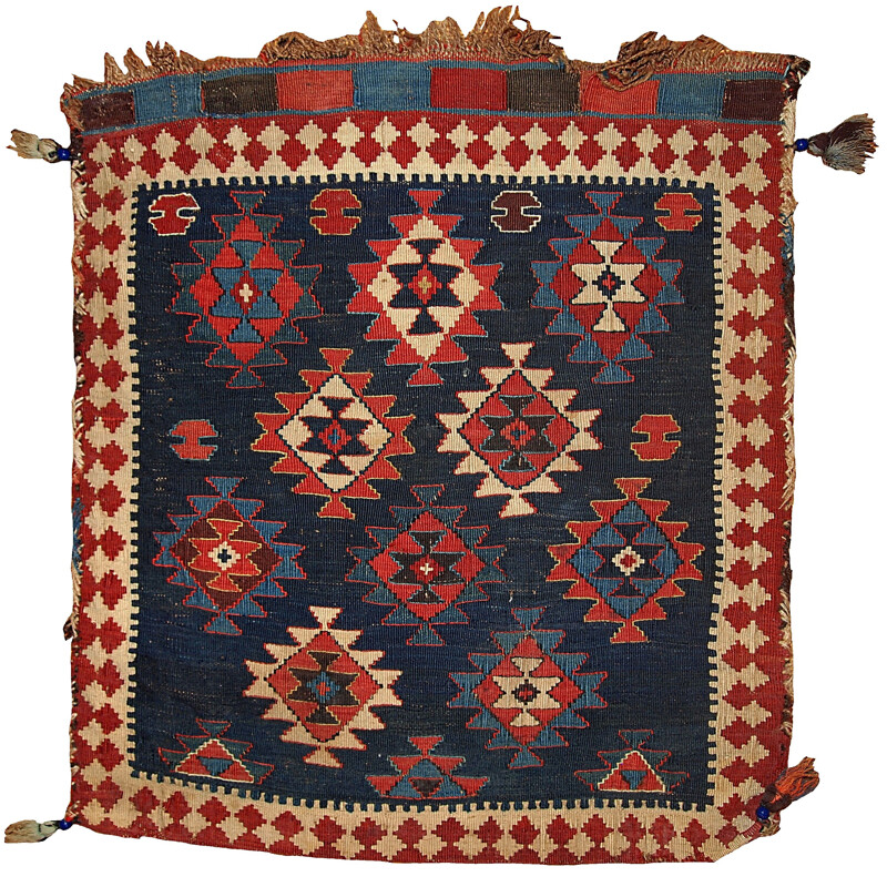 Vintage handmade caucasian Kuba rug in blue wool