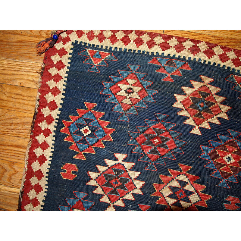 Vintage handmade caucasian Kuba rug in blue wool