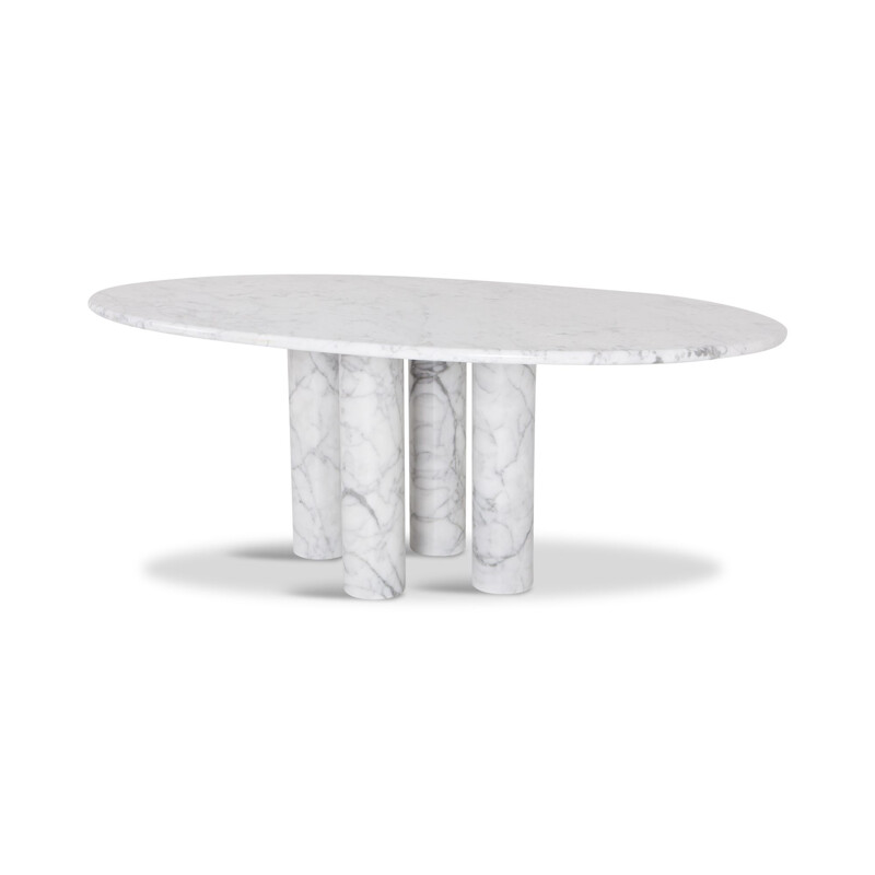 Table vintage ovale en marbre blanc 1970