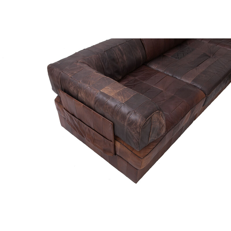 Vintage modular brown-cognac leather patchwork DS88 sofa    by De Sede