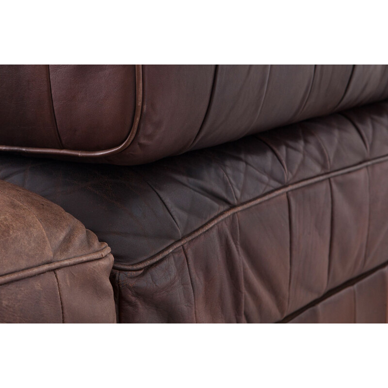Canapé vintage en cuir marron-cognac modulaire patchwork DS88 par De Sede