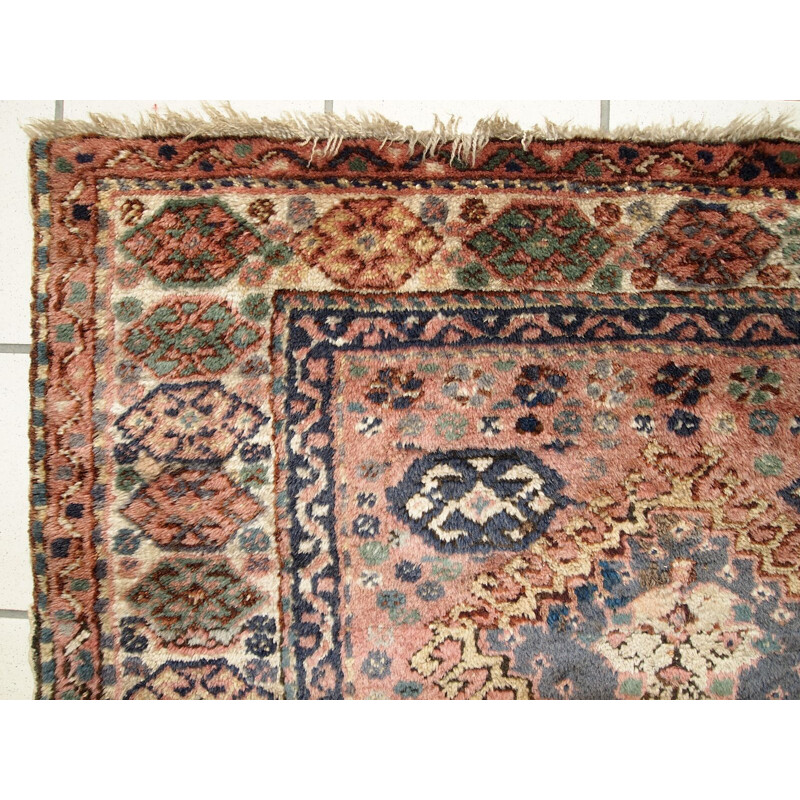 Vintage salmon handmade antique Persian Kurdish rug 1930