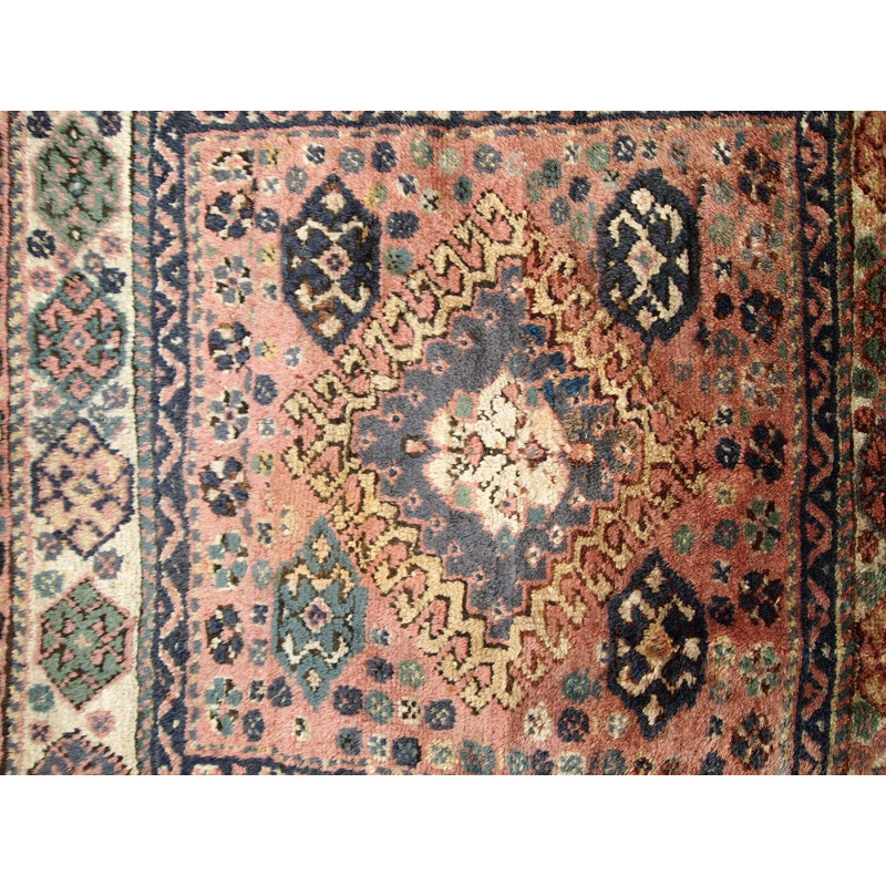 Vintage salmon handmade antique Persian Kurdish rug 1930