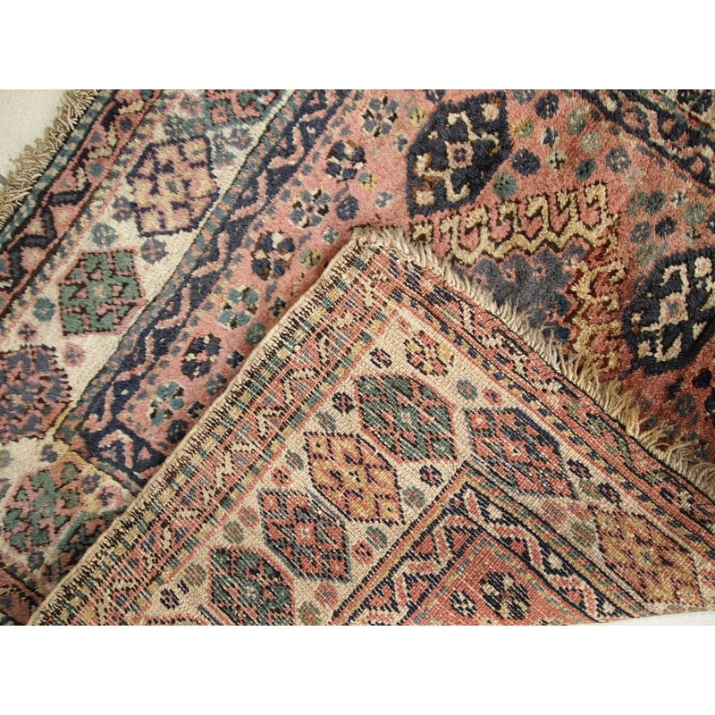 Vintage salmon handmade antique Persian Kurdish rug 1930
