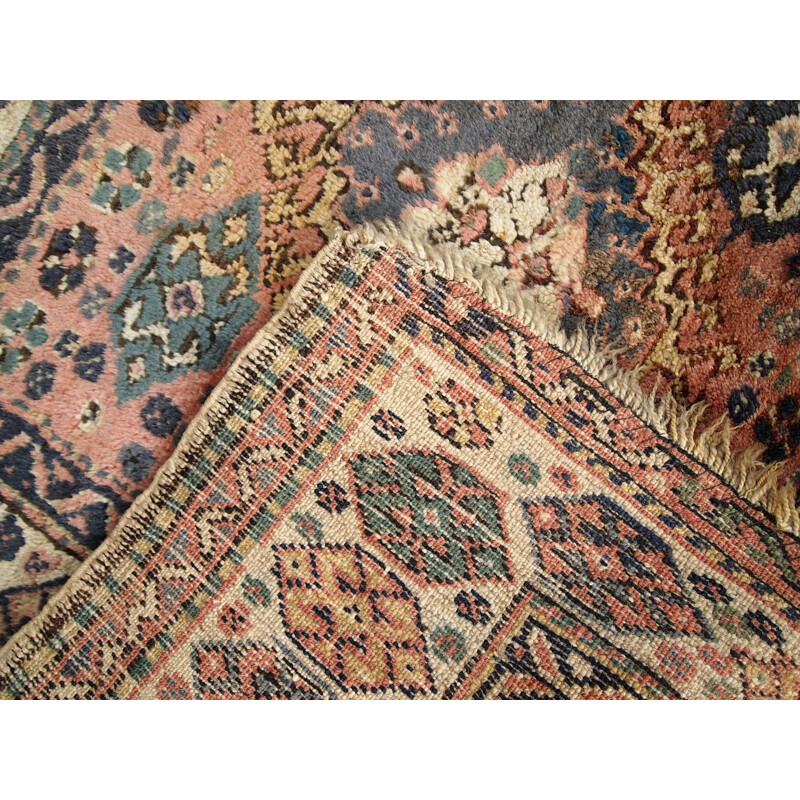 Vintage salmon handmade antique Persian Kurdish rug 1930