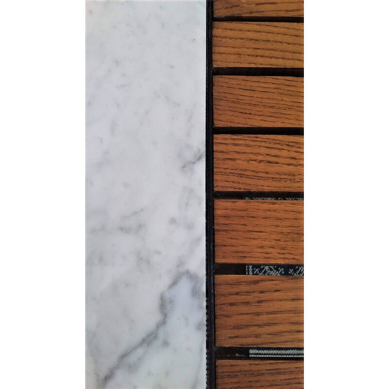 Table basse vintage en chêne et marbre
