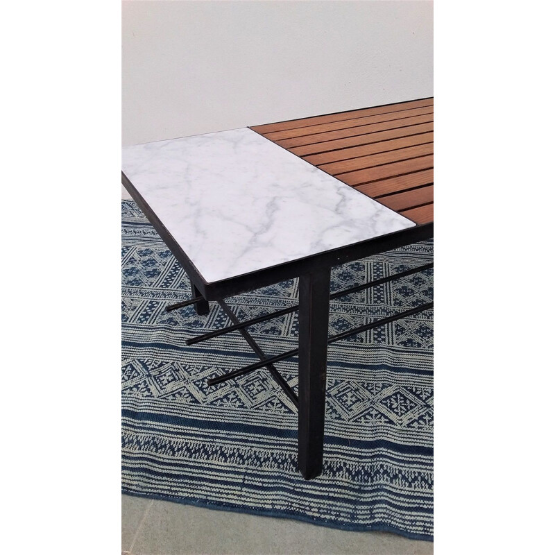 Vintage coffee table in oak and marble