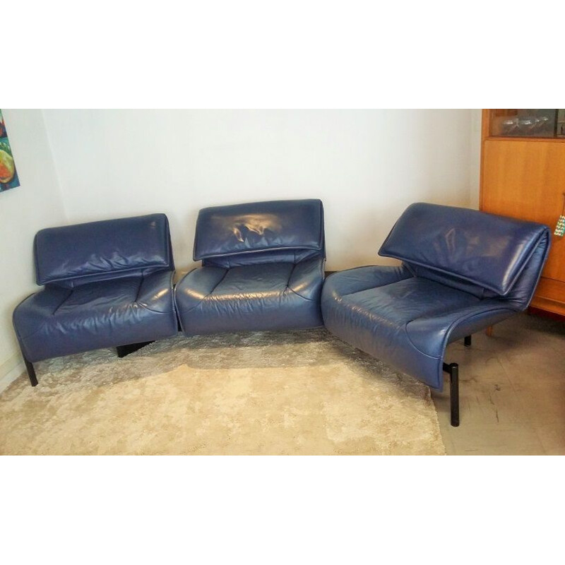 Vintage sofa in leather modular Veranda by Vico Magistretti for Cassina