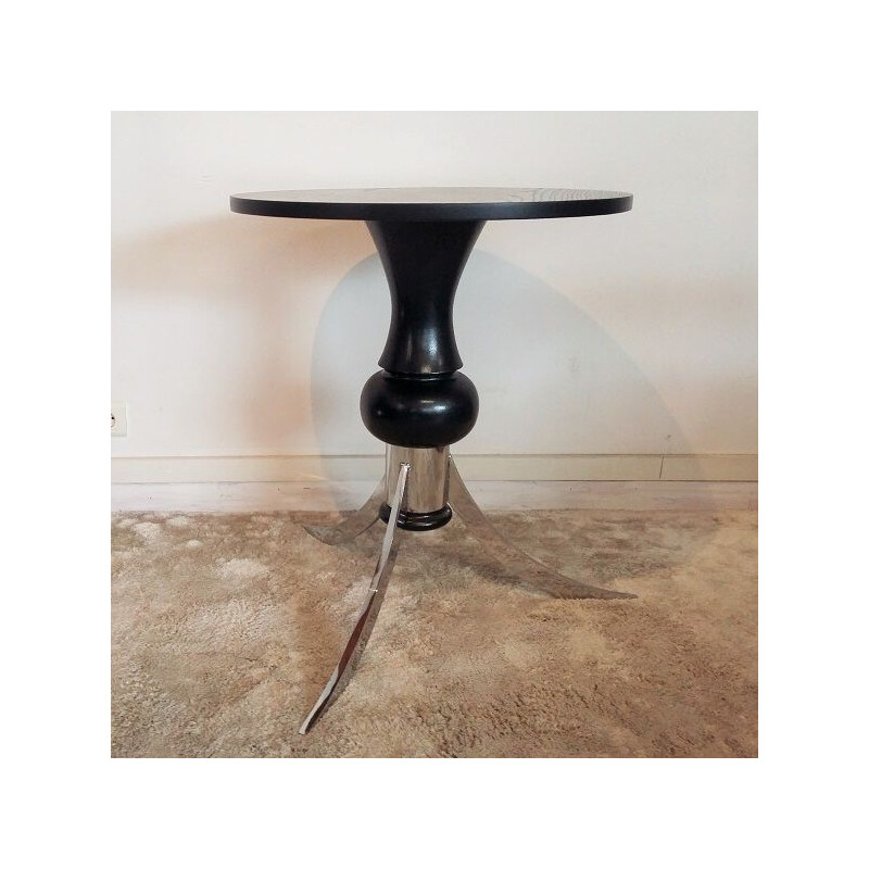 Vintage side table in wood and chrome