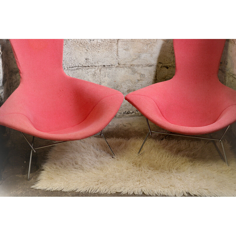 Set of 2 vintage pink armchairs Bird by Harry Bertoia