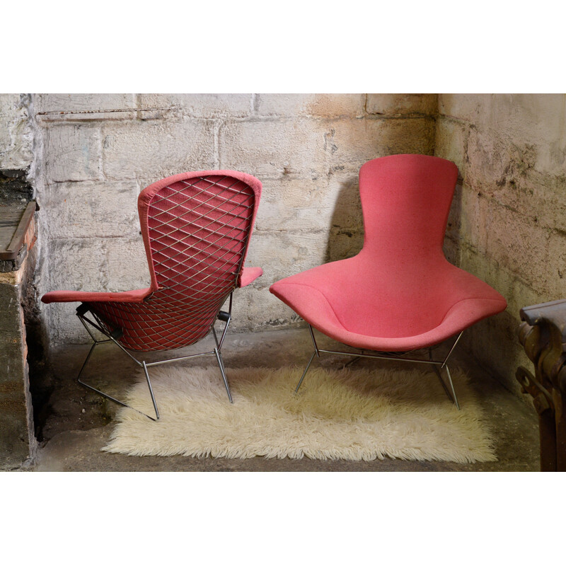 Suite de 2 fauteuils vintage Bird roses par Harry Bertoia