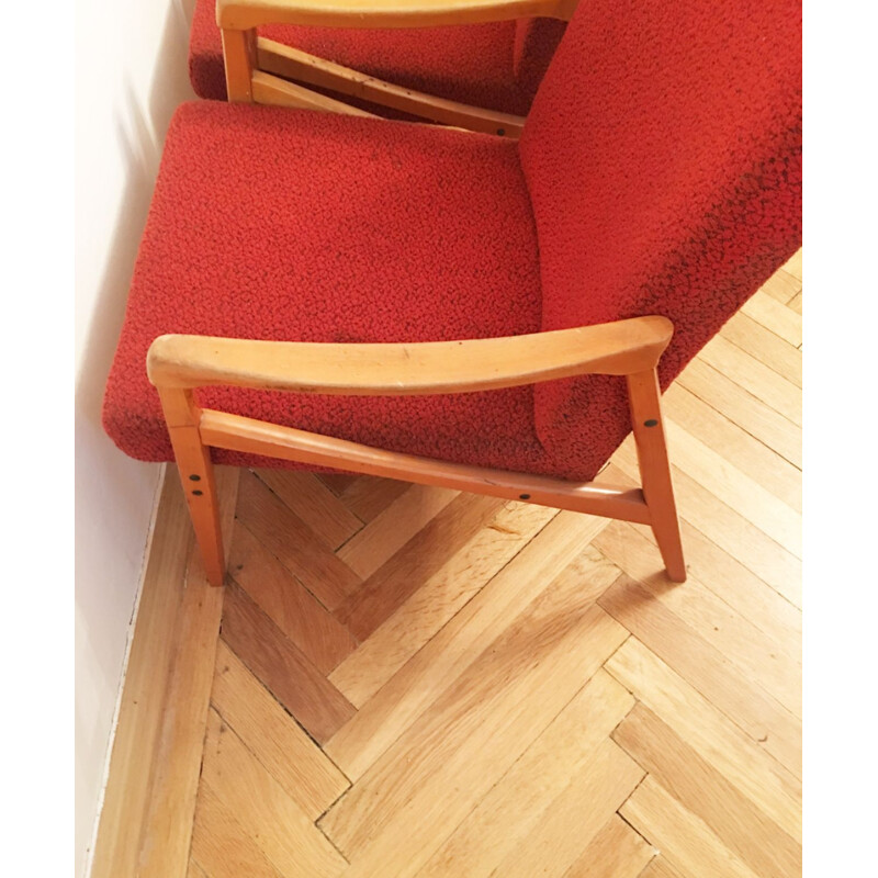 Set of 2 red vintage armchairs