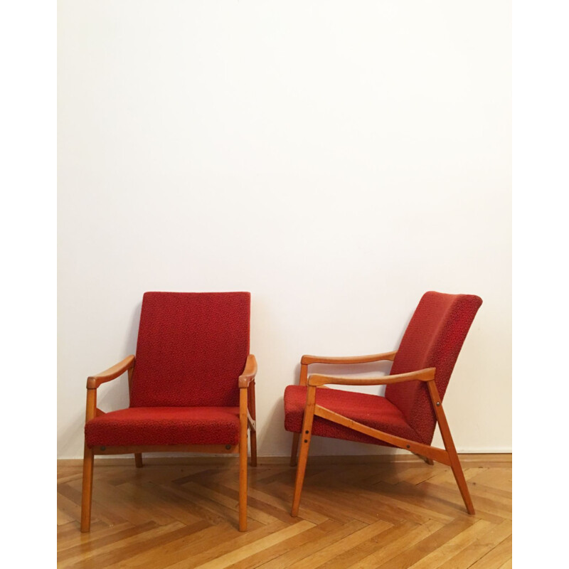 Set of 2 red vintage armchairs