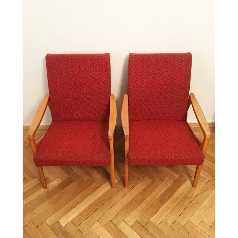 Set of 2 red vintage armchairs