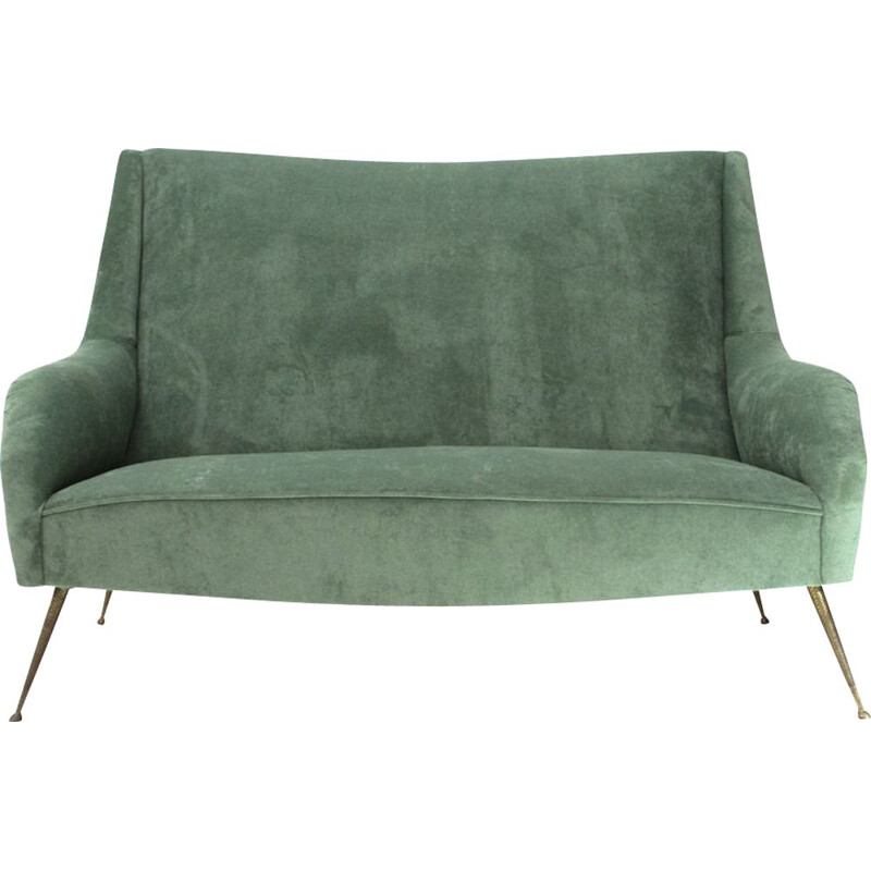 Vintage Italian 2-seater sofa in green velvet