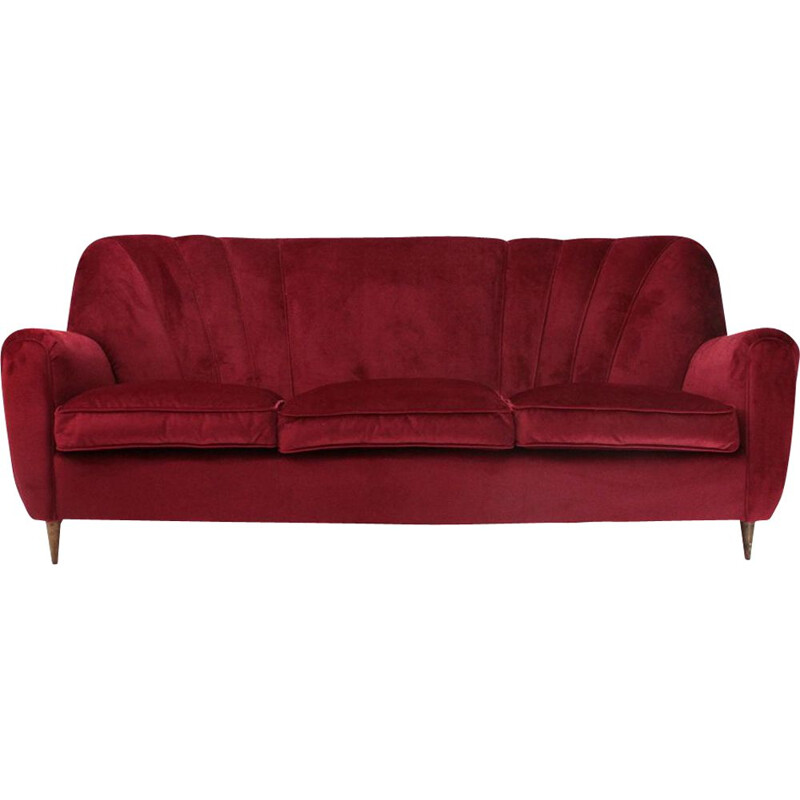 Vintage Italian 3-seater sofa in red velvet