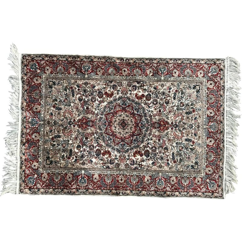 Small vintage Persian rug in fine silk