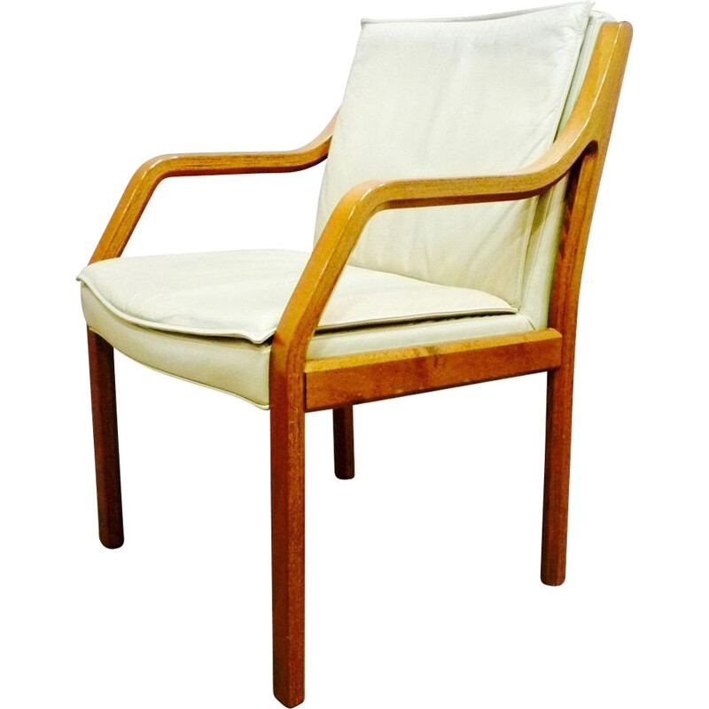 Fauteuil vintage en cuir et palissandre Knoll Antimott