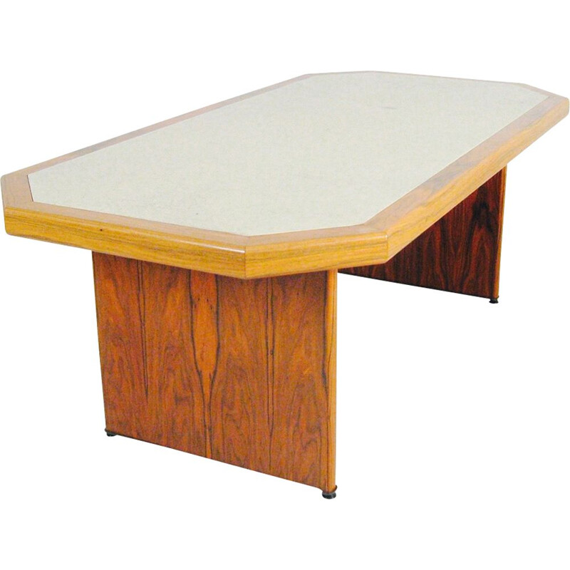 Table vintage en palissandre et cuir par Knoll Antimott