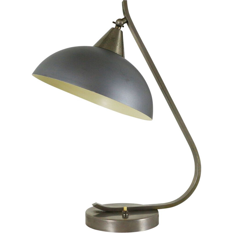 Lampe vintage industrielle grise en métal et aluminium 1950