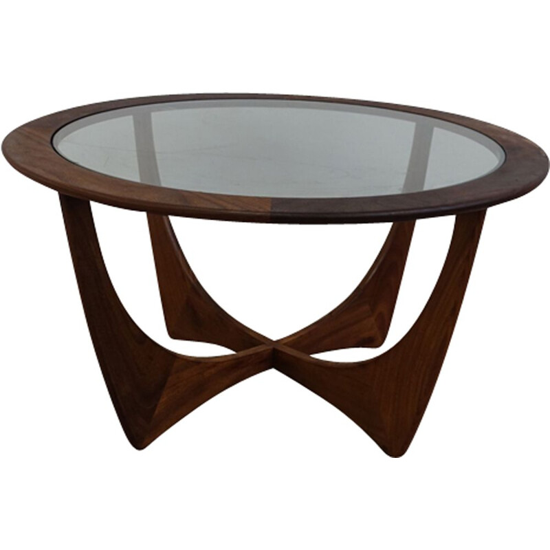 Roung vintage Astro table by Gplan in glass and teak 1960