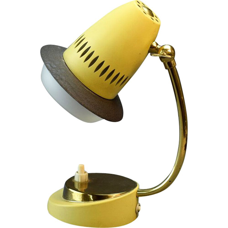 Lampe de chevet vintage jaune en acier et verre 1950