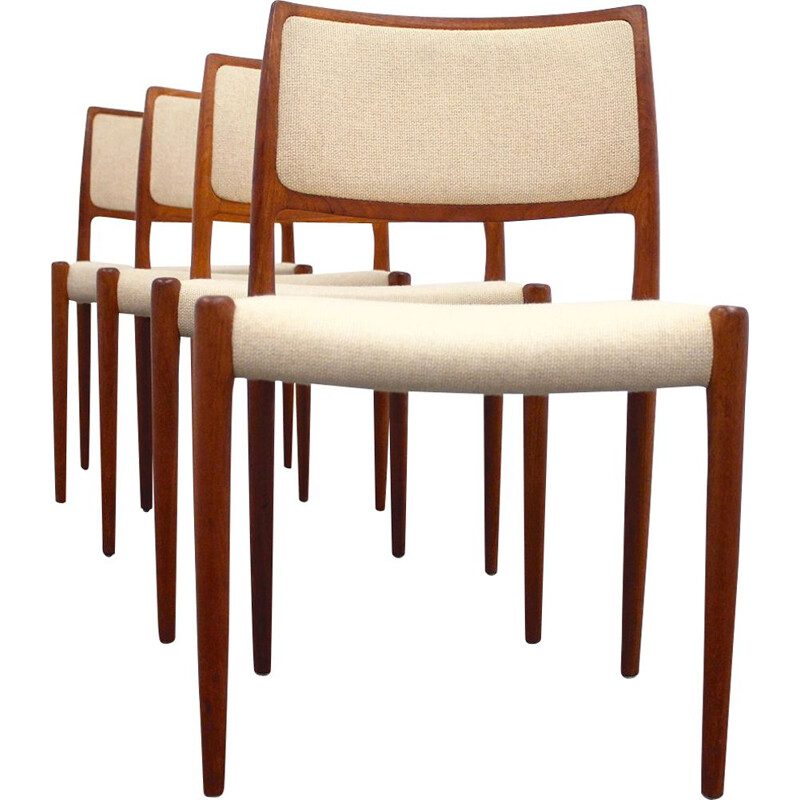 Set of 4 vintage chairs by Niels Otto Møller for J.L. Møllers Møbelfabrik in teak and wool