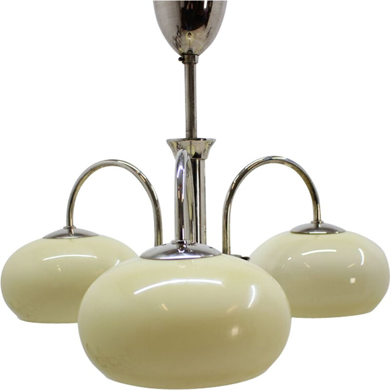 Vintage Bauhaus style chandelier in glass and metal 1930