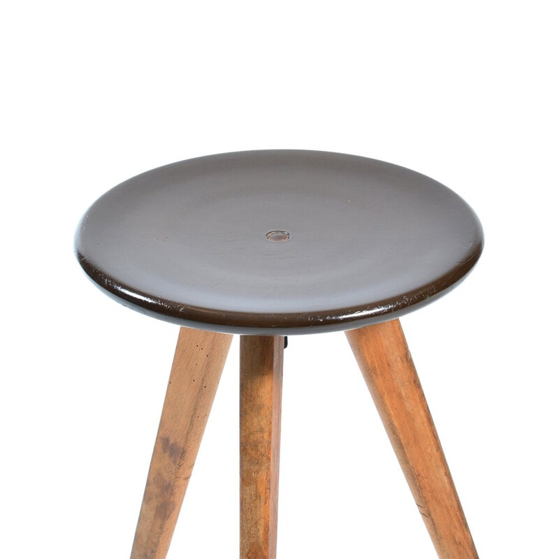 Tripod stool in wood and bakelite - 1960s