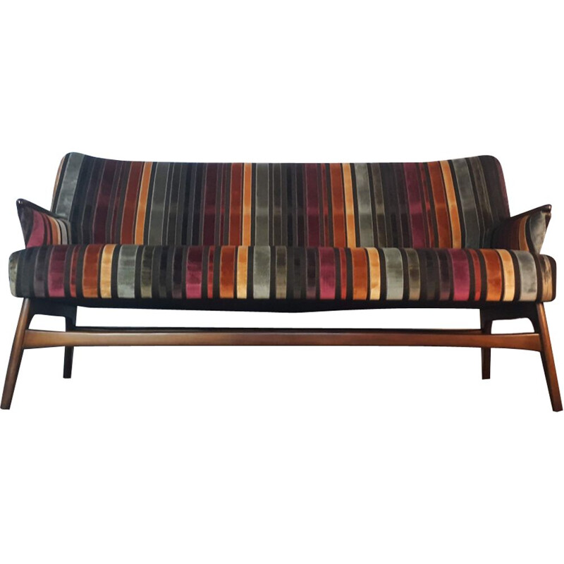 Vintage danish multicoloured sofa in teak and fabric 1950