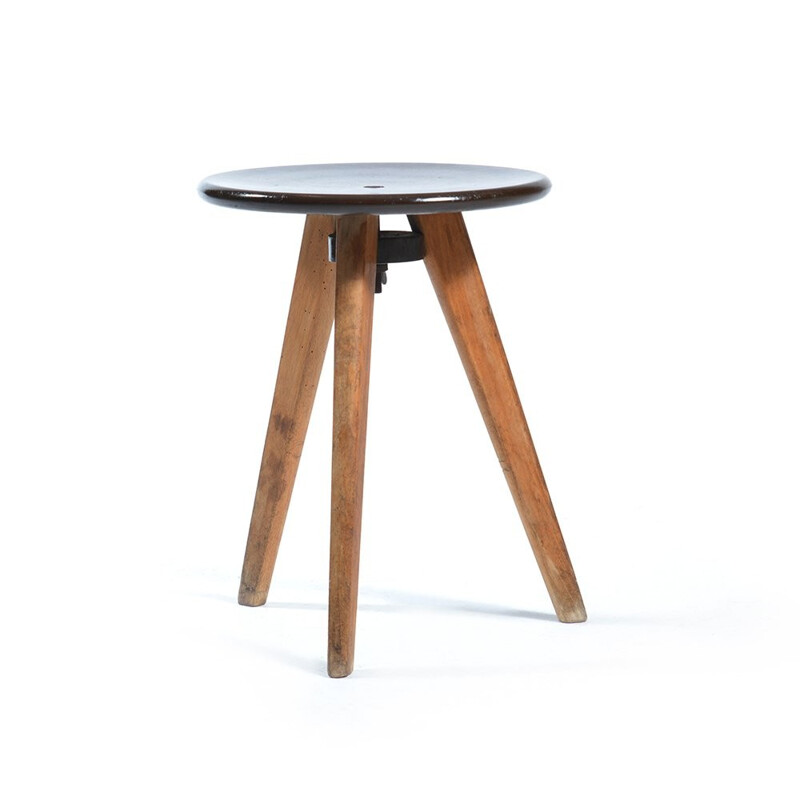 Tripod stool in wood and bakelite - 1960s