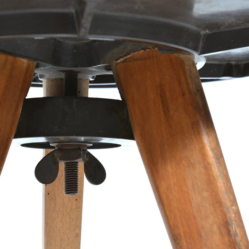 Tripod stool in wood and bakelite - 1960s