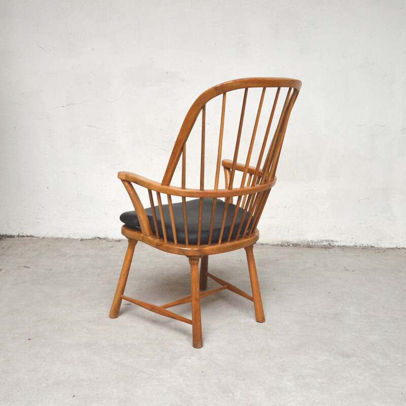 Fauteuil vintage scandinave à barreaux en orme