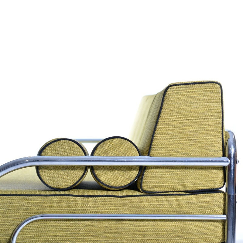 3-seater sofa in green fabric and chromium - 1940s