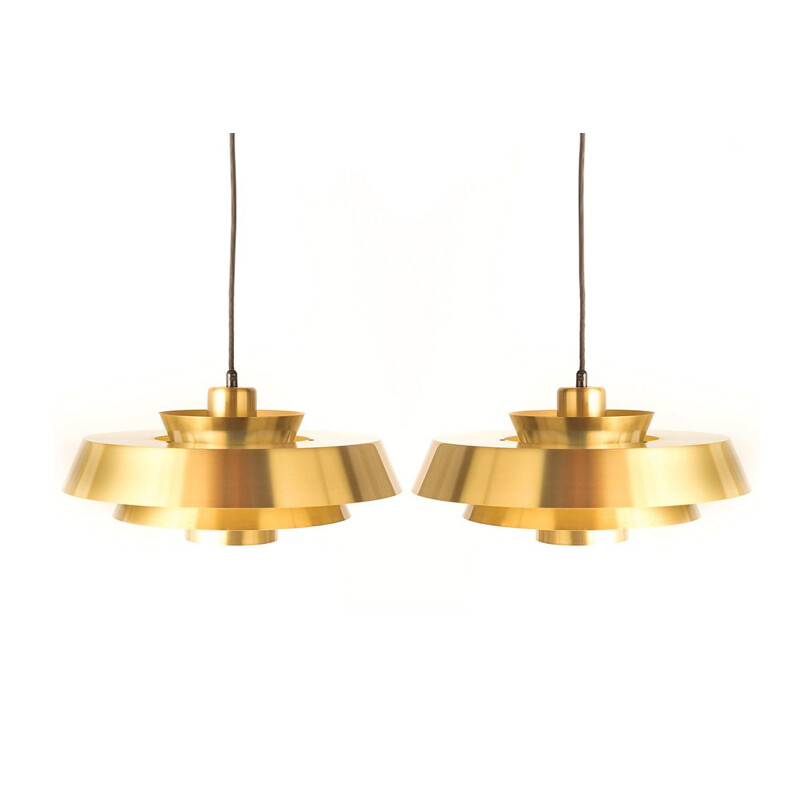Set of 2 vintage pendant lamps "Nova" in brass by Jo Hammerborg for Fog & Mørup