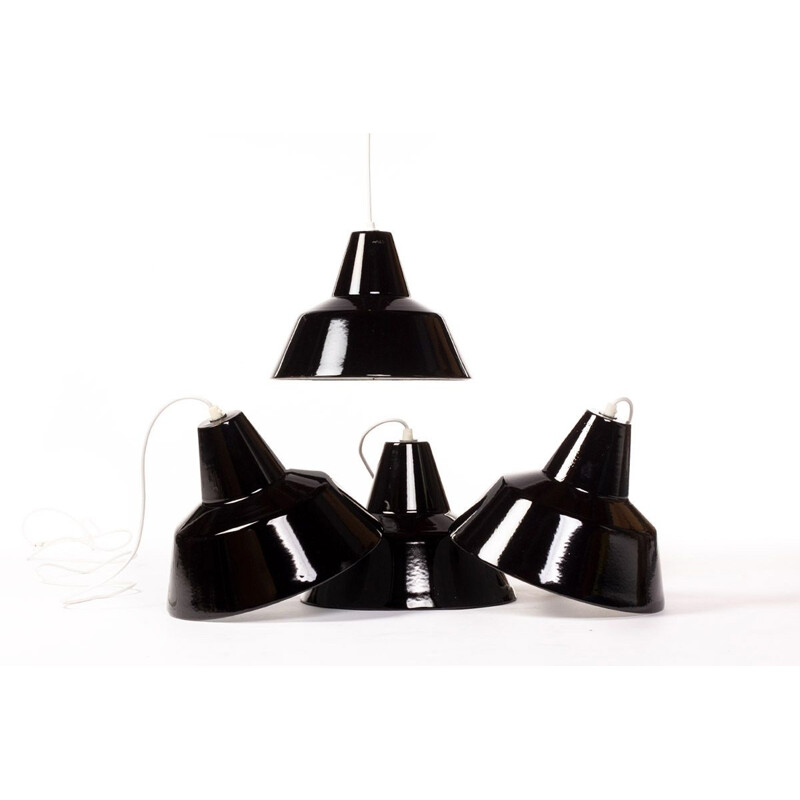 Set of 4 black pendants in metal for Louis Poulsen