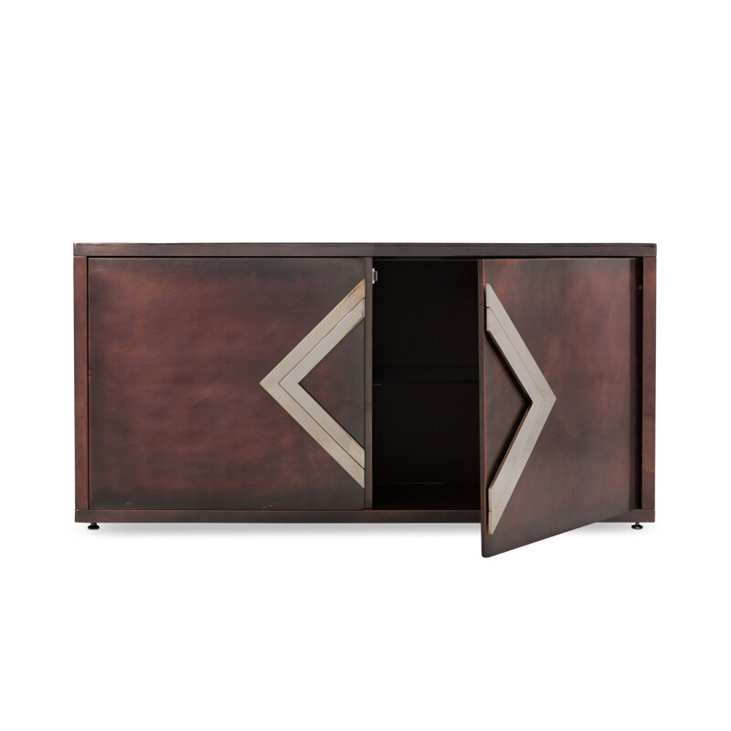 Vintage sideboard in red copper and brass by Maison Jansen