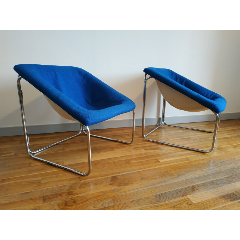 Pair of vintage blue cubic armchairs