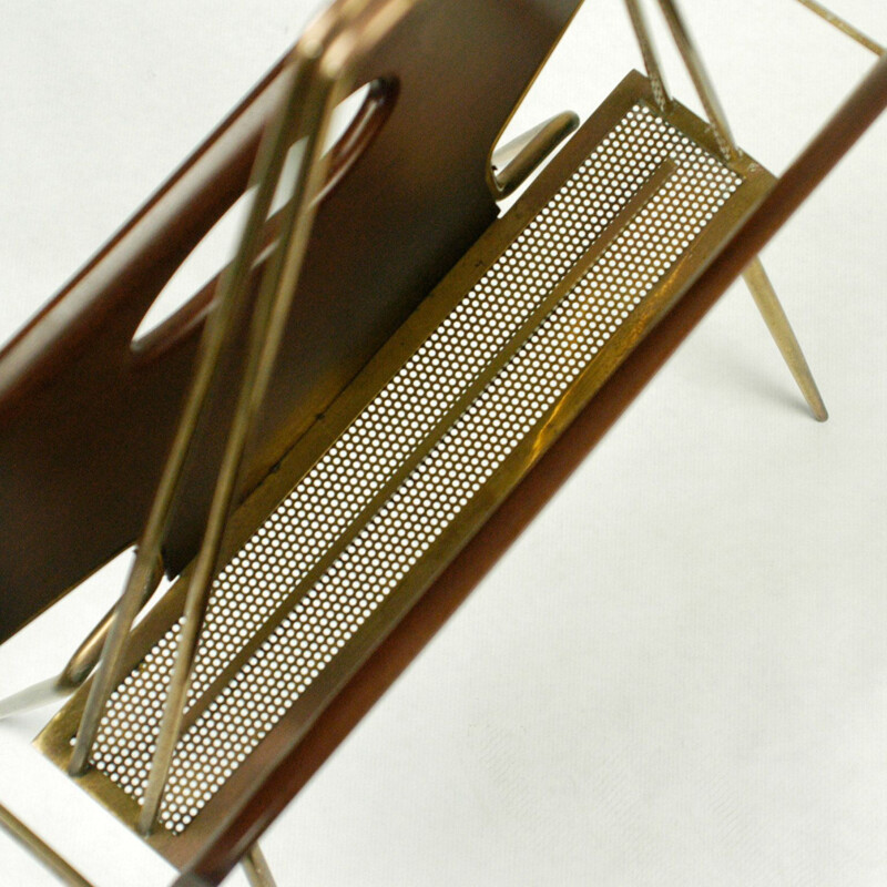 Italian vintage Mahogany and Brass Magazine Rack