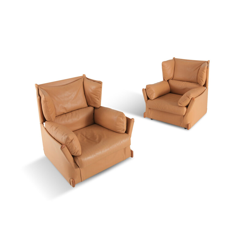 Pair of brown armchairs by Piero de Martini for Cassina
