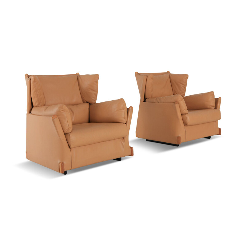Pair of brown armchairs by Piero de Martini for Cassina